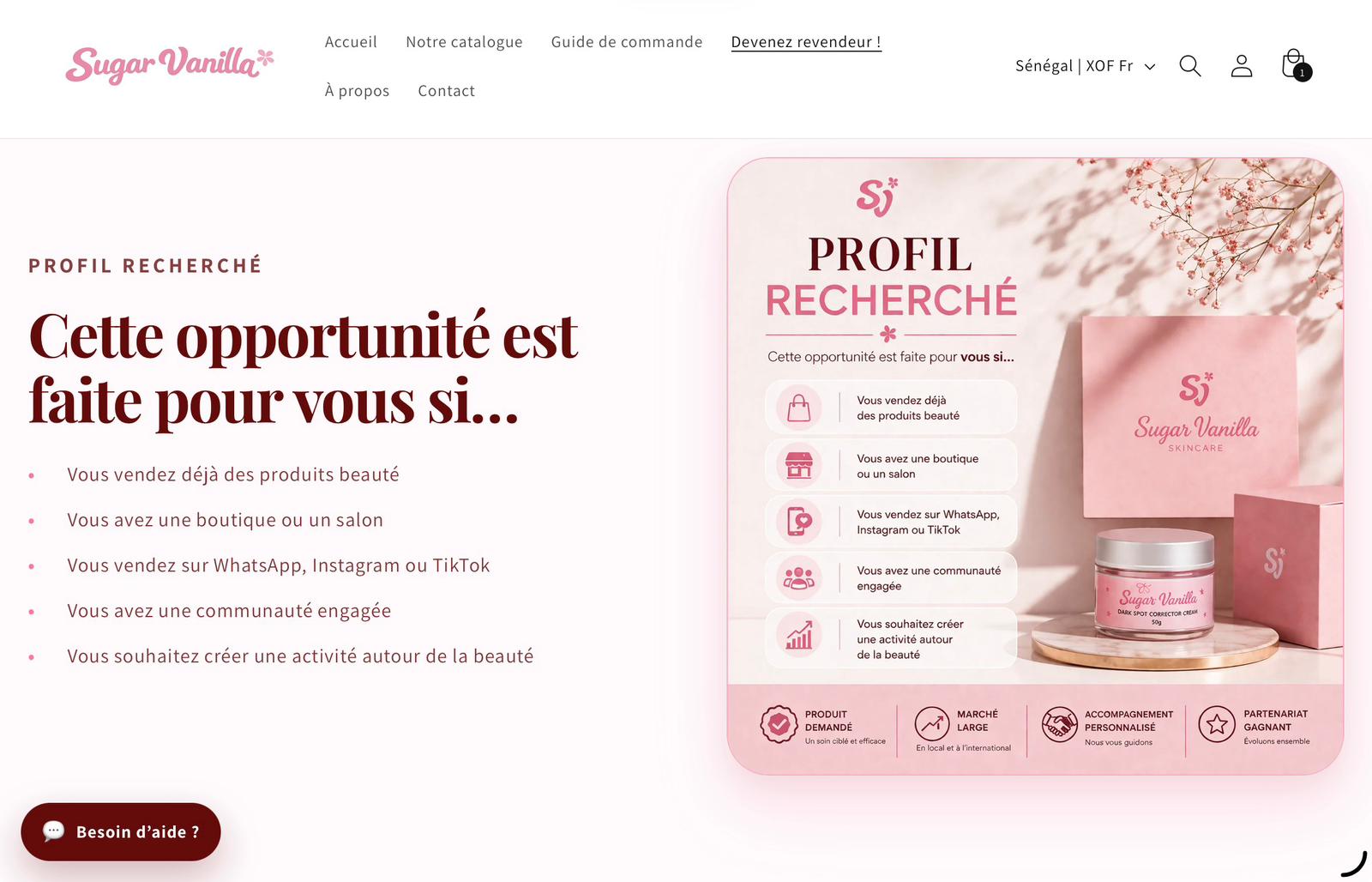 Page revendeur Sugar Vanilla
